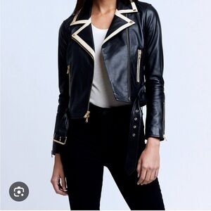 L’agence Syd Leather Jacket Black/Ecru- Size S 
NWT